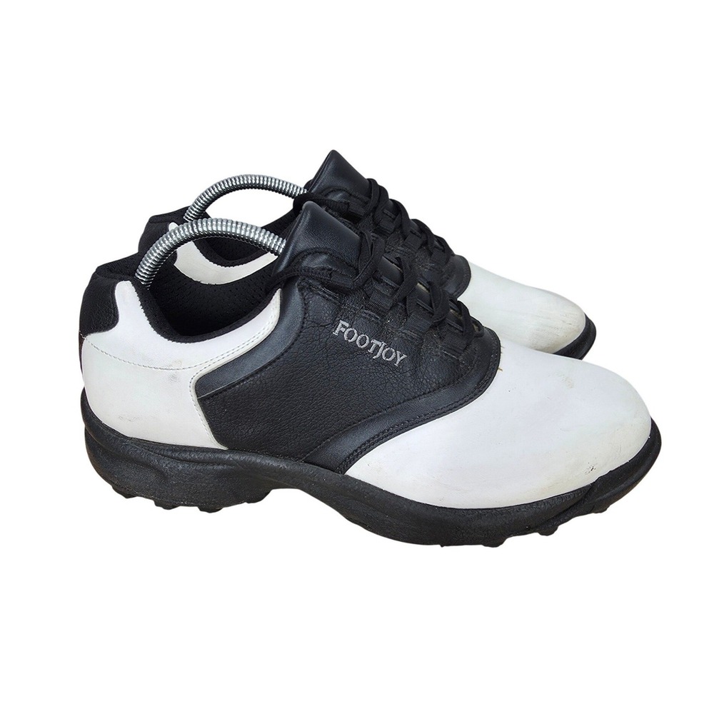 Footjoy GreenJoys Golf Shoes Mens 9.5 Wide White Leather Spike Sneakers 45407